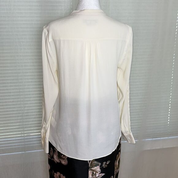 Boden 4P Ivory Yoke Collar Button Front Lace Eyelet Inset Long Sleeve Blouse - Picture 4 of 16